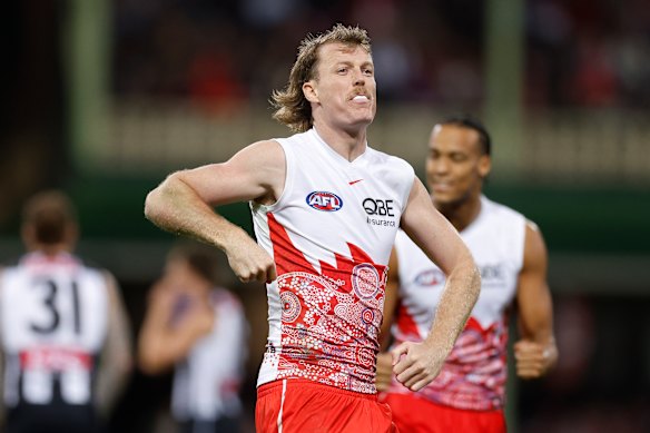 Nick Blakey was outstanding for the Swans against Collingwood.