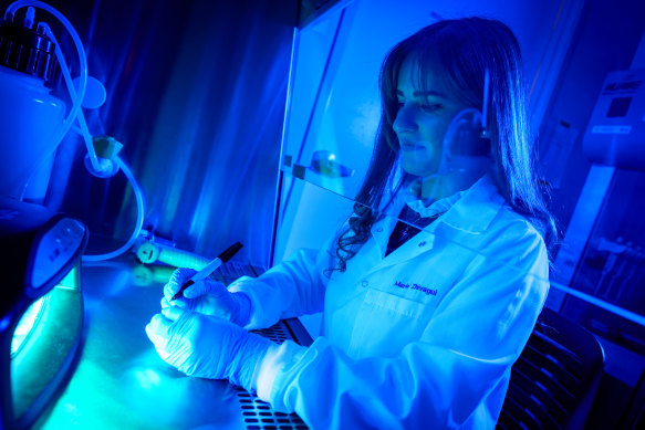 Maria Zhivagui carries out tests in the lab.