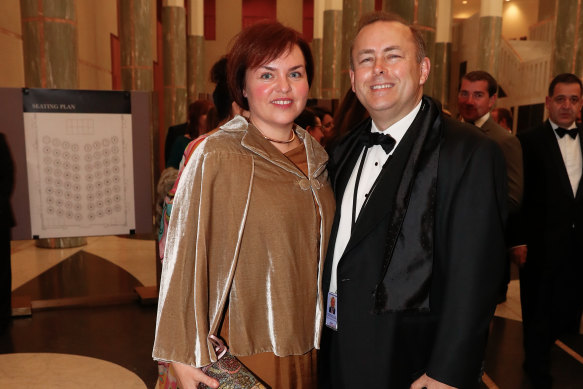 Kimberley Kitching and Andrew Landeryou arrive for the 2017 Midwinter Ball at Parliament House in Canberra. 