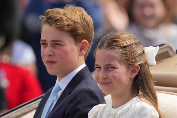 Britain’s Prince George and Princess Charlotte Trooping the Colour.