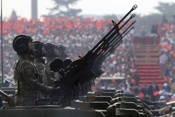 Army vehicles at a parade in Beijing in 2019 commemorating the 70th anniversary of the founding of communist China.