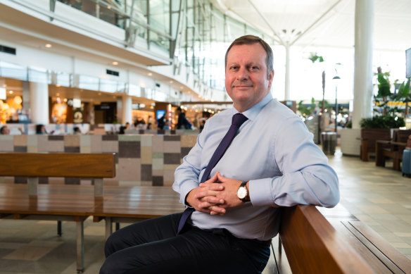 Brisbane Airport CEO Gert-Jan de Graaff in the international terminal, which is expected to process 14,500 passengers on Saturday.