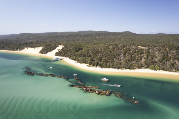The turquoise shores of Tangalooma on Moreton Island are only a short ferry ride away.