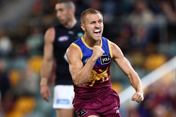Kai Lohmann celebrates a crucial goal.