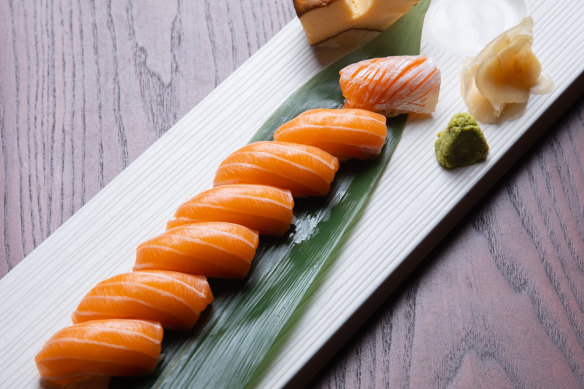 Salmon, salmon belly and tamago sushi