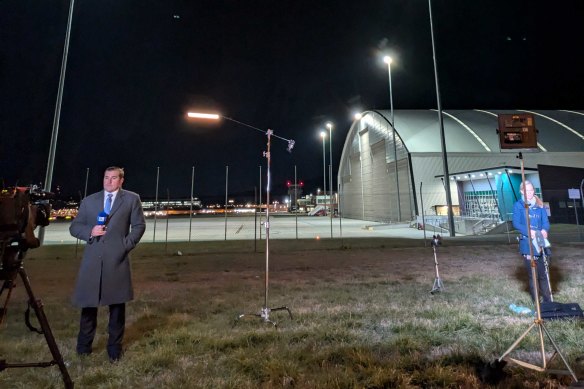 Journalists and photographers are gathering outside Canberra’s RAAF air base at Fairbairn.