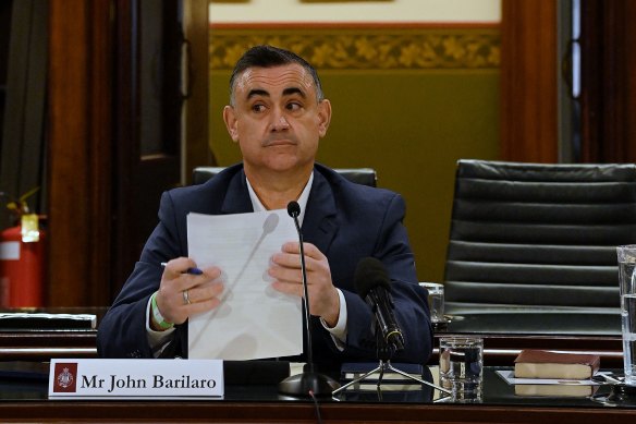 Former NSW deputy premier John Barilaro appears before the upper house inquiry on Monday.