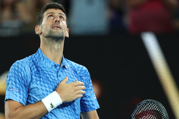 Djokovic celebrating his win.