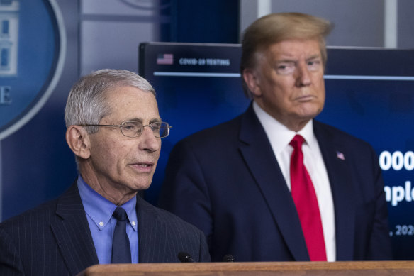 Dr Anthony Fauci at a White House briefing with Donald Trump earlier this year.