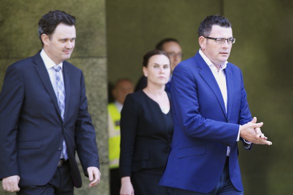 Jane Garrett (back) with Daniel Andrews in 2015 when she was a minister.