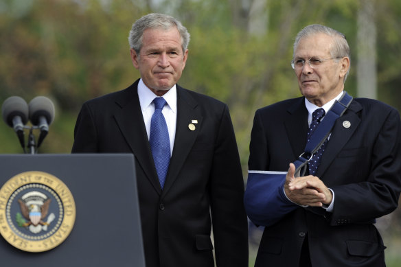 Former President George W. Bush and former Defence Secretary Donald Rumsfeld in 2008.