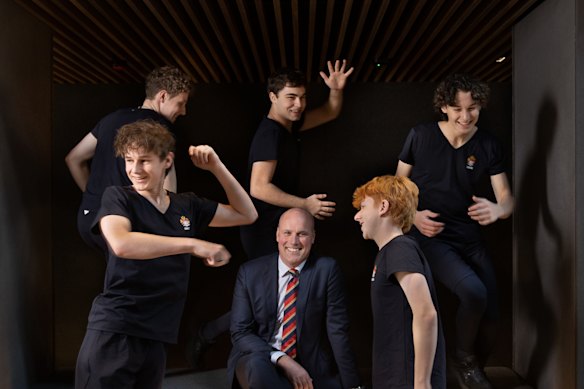 Brighton Grammar School headmaster Ross Featherston with some of the students who have signed up to do dance.