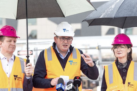 Victorian Premier Daniel Andrews and Health Minister Mary-Anne Thomas at a press conference on Sunday.