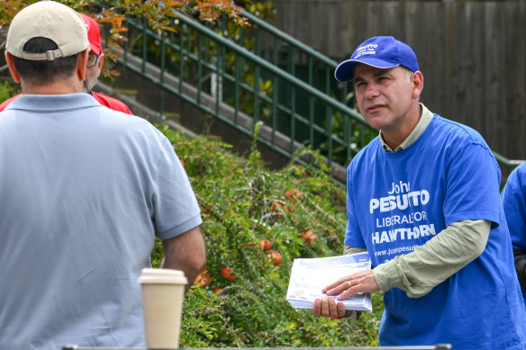John Pesutto canvassing for votes on election day.
