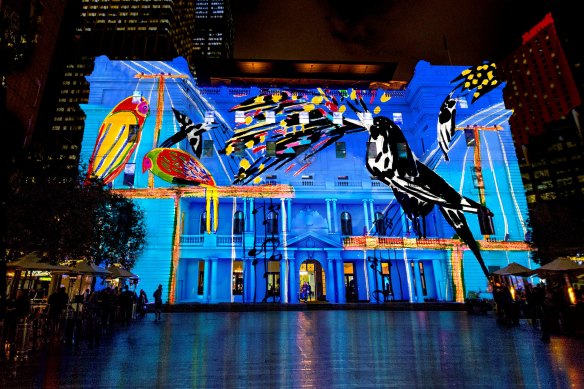 Ken Done’s projections on Customs House as part of Vivid Sydney.