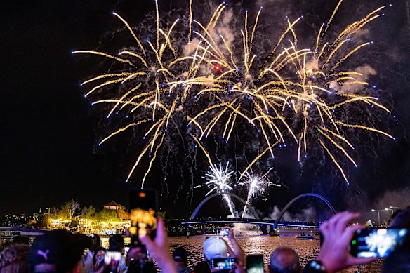 Fireworks display over Elizabeth Quay in Perth.