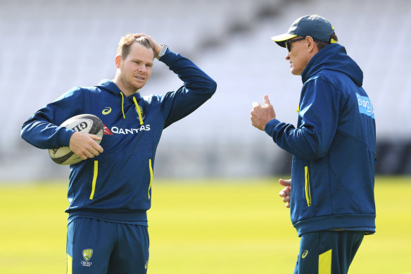 Australia's Steve Smith with Graeme Hick at Headingley last year.