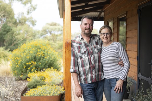 Victorian Premier Jacinta Allan at her  home near Bendigo with husband Yorick Piper.