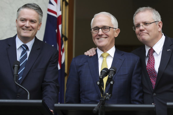 Mathias Cormann with Malcolm Turnbull and Scott Morrison in August 2018.