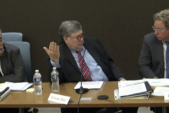 Former attorney-general William Barr gives a video deposition to the House select committee investigating the Capitol attack.