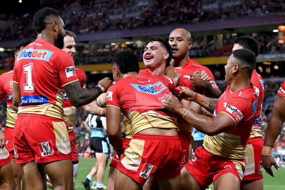 Dolphins centre Valynce Te Whare becomes an instant cult hero after scoring a double on debut.