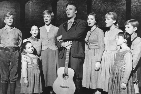 The Von Trapp family singing in a scene from the 1965 film The Sound of Music.