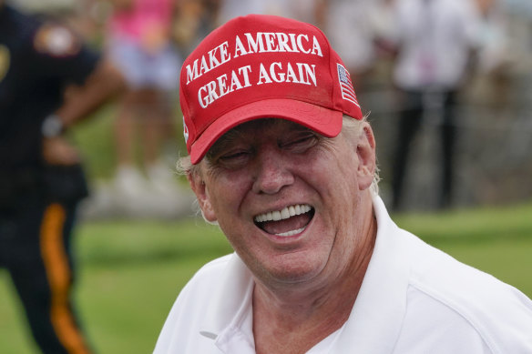 Former US president Donald Trump at Bedminster Invitational LIV Golf tournament, New Jersey, in July. He reportedly plays at least 18 holes most days.