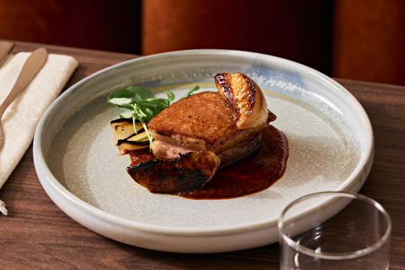 Crispy pork belly, cured mole, grilled drunken peaches and mezcal molasses.