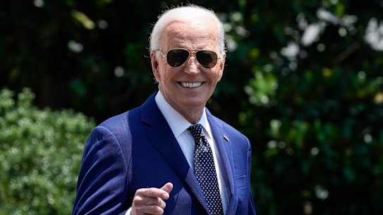 US President Joe Biden walks to Marine One on the South Lawn of the White House in Washington on Monday.