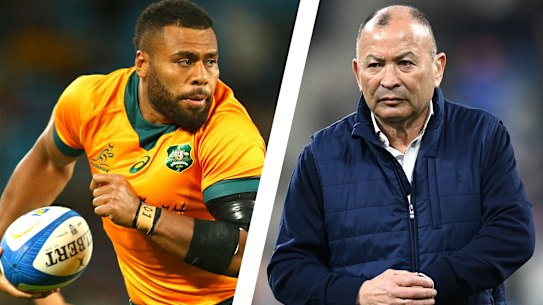Wallabies centre Samu Kerevi and England coach Eddie Jones.