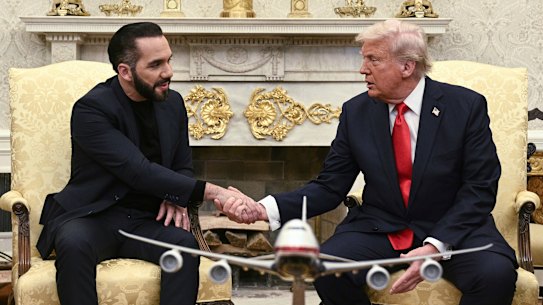 US President Donald Trump meets El Salvador President Nayib Bukele in the Oval Office on Monday (Tuesday AEST).