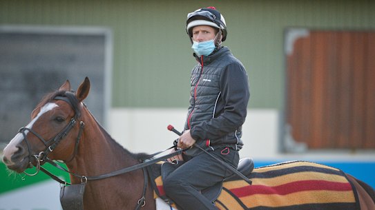 Jockey Hugh Bowman aboard Anthony Van Dyck at Werribee Racecourse on Friday. 