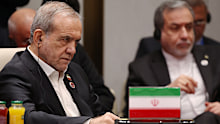 Iranian President Masoud Pezeshkian, left, attends the Shanghai Cooperation Organisation (SCO) summit, in Bishkek, Kyrgyzstan, on Tuesday, Sept. 1, 2026