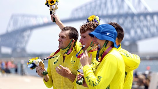 Hour of power: Men’s four gold medallists Alex Purnell, Jack Hargreaves, Alex Hill and Spencer Turrin.