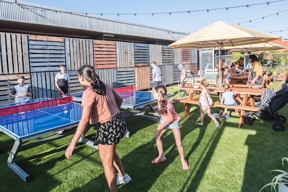 Outdoor ping-pong tables at the Taren Point Hotel.