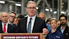 Britain’s Prime Minister Keir Starmer delivers his speech during a visit to the BAE Systems’Govan facility, in Glasgow, Scotland.