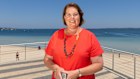 Rockingham mayor Lorna Buchan at the foreshore, adjacent to HMAS Stirling, the AUKUS submarine base on Garden island.