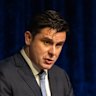 Andrew Hirst delivers his outgoing speech as director of Liberal Party at its federal conference on Saturday.