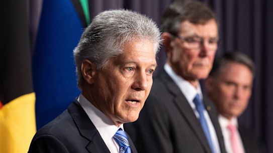 Professor Stephen Smith, Sir Angus Houston and Defence Minister Richard Marles.