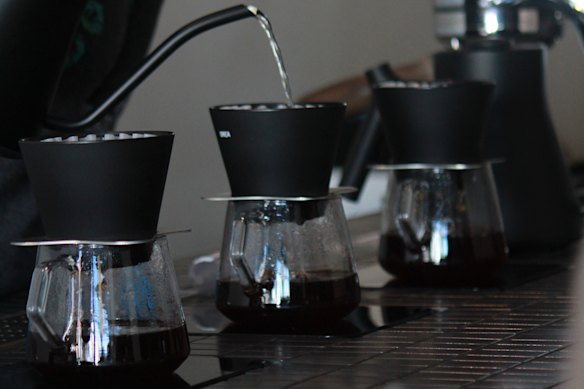 Coffee at Path poured with the kinto pour-over kettle.