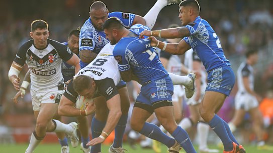 Junior Paulo’s tackle on Tom Burgess.