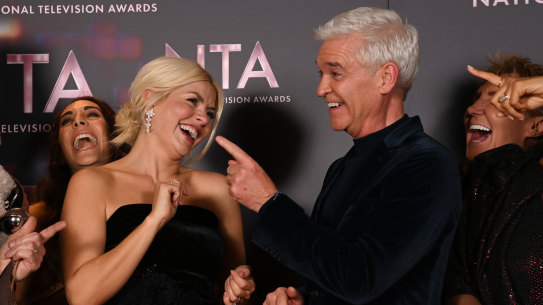 Holly Willoughby and Phillip Schofield in 2022 in the winners’ room at the National Television Awards in London.