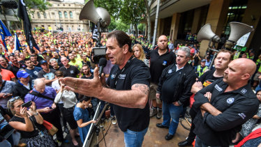 John Setka talks to thousands of union members at a 2015 rally.