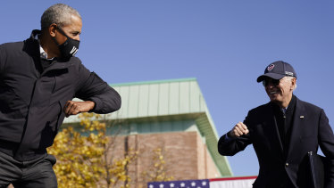 Joe Biden and Barack Obama on the 2020 campaign trail in Michigan.