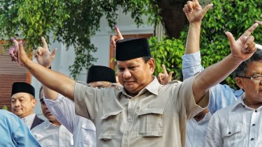 Prabowo Subianto gives a press conference as early counts indicate Joko Widodo has been re-elected as Indonesia's president.