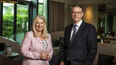 Crown Resorts chairperson Helen Coonan with Crown boss Ken Barton.