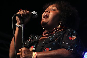 Emma Donovan performs at the 2016 Port Fairy Folk Festival.