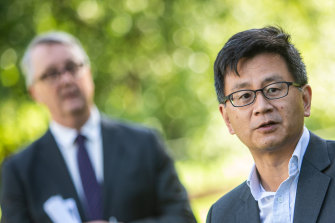 Professor Allen Cheng and Health Minister Martin Foley.