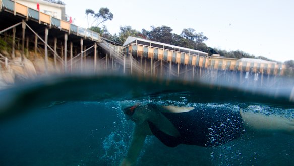 A winter swimmer at Wylie's Baths in Coogee.
