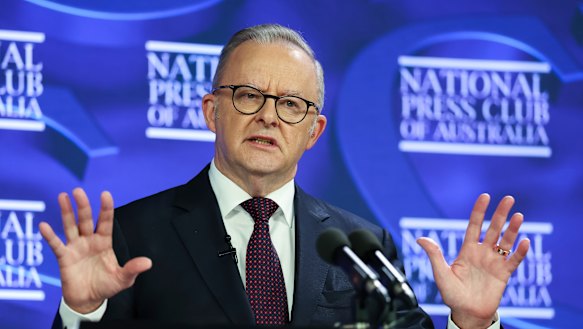 Prime Minister Anthony Albanese during an address to the National Press Club of Australia in Canberra